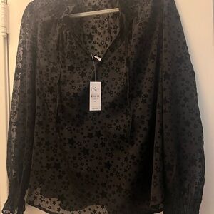 LOFT Black Tie Front Long Sleeve Blouse